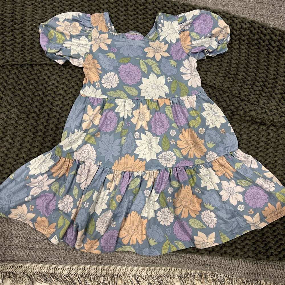 Floral Kids Dress in Blue and Purple